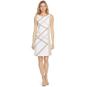 White‎ House Black Market Tan and White Sheath Dress size 4 pastels workwear